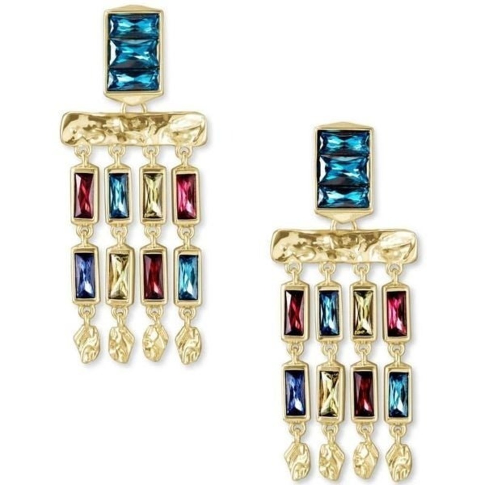 KENDRA SCOTT Small "Jack" Gold Statement Earrings in Multi Crystal